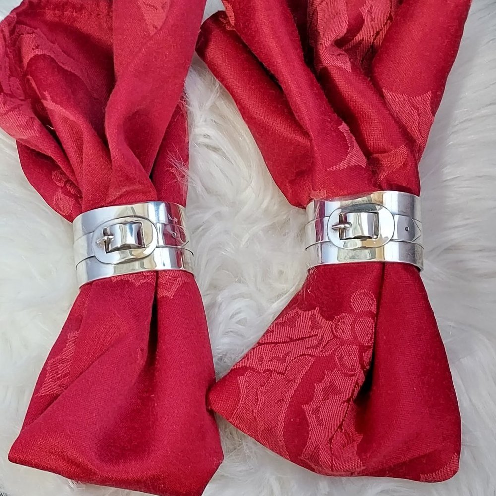 Bloomingdale's Silver Napkin Rings set of 2 Belt in Buckle, Oval Shape -Solid